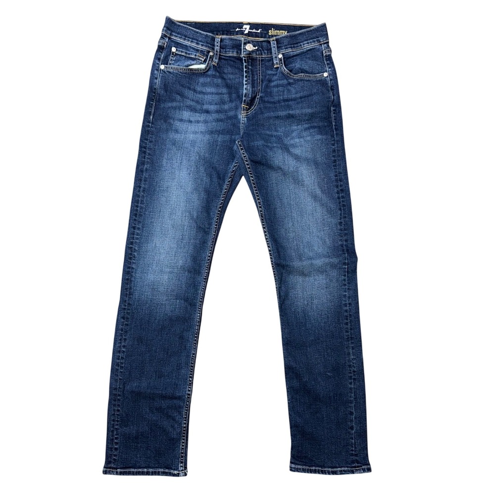 7 For All Mankind Slimmy Dark Wash Slim Straight Jeans Size 31 Blue Denim
